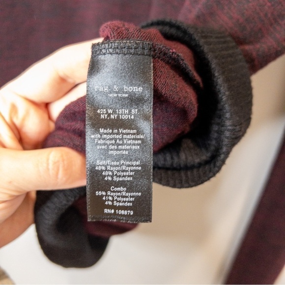 Rag & Bone Womens Size Small Oversized V Neck Sweater in Burgundy Colorblock - Picture 7 of 11